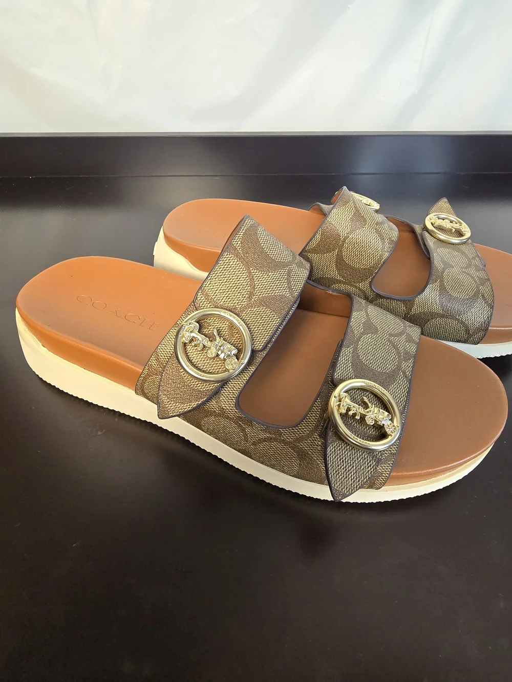 Coach Women's Signature Gable Coated Canvas Sandal In Khaki/Saddle